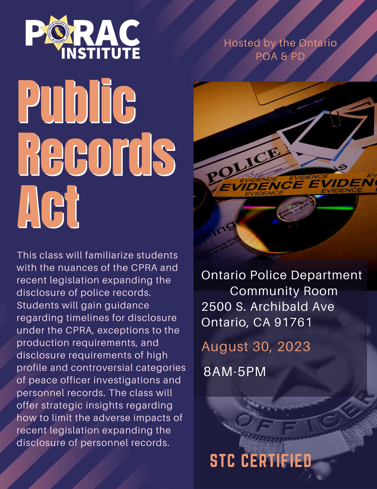 PORAC Institute Courses Peace Officers Research Association Of California